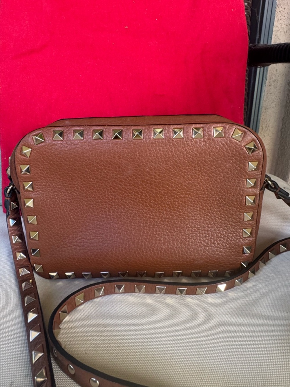 Valentino Rockstud Brown Leather Crossbody Bag - Picture 1 of 10